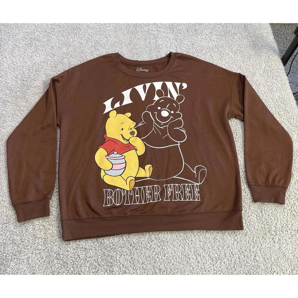 Winnie the Pooh Sweater Womens Medium Brown Disney Fleece Sweatshirt Bother Free